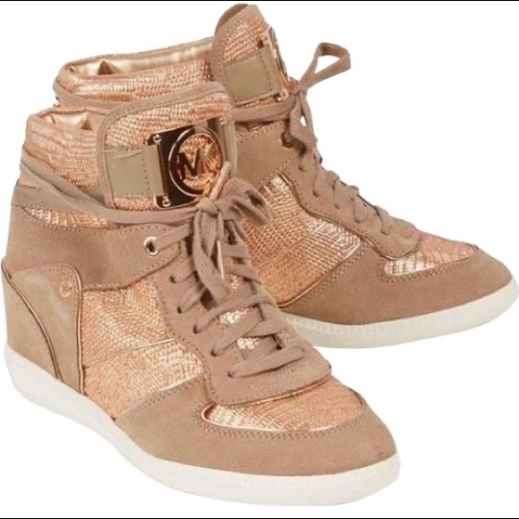 gold high top wedge sneakers